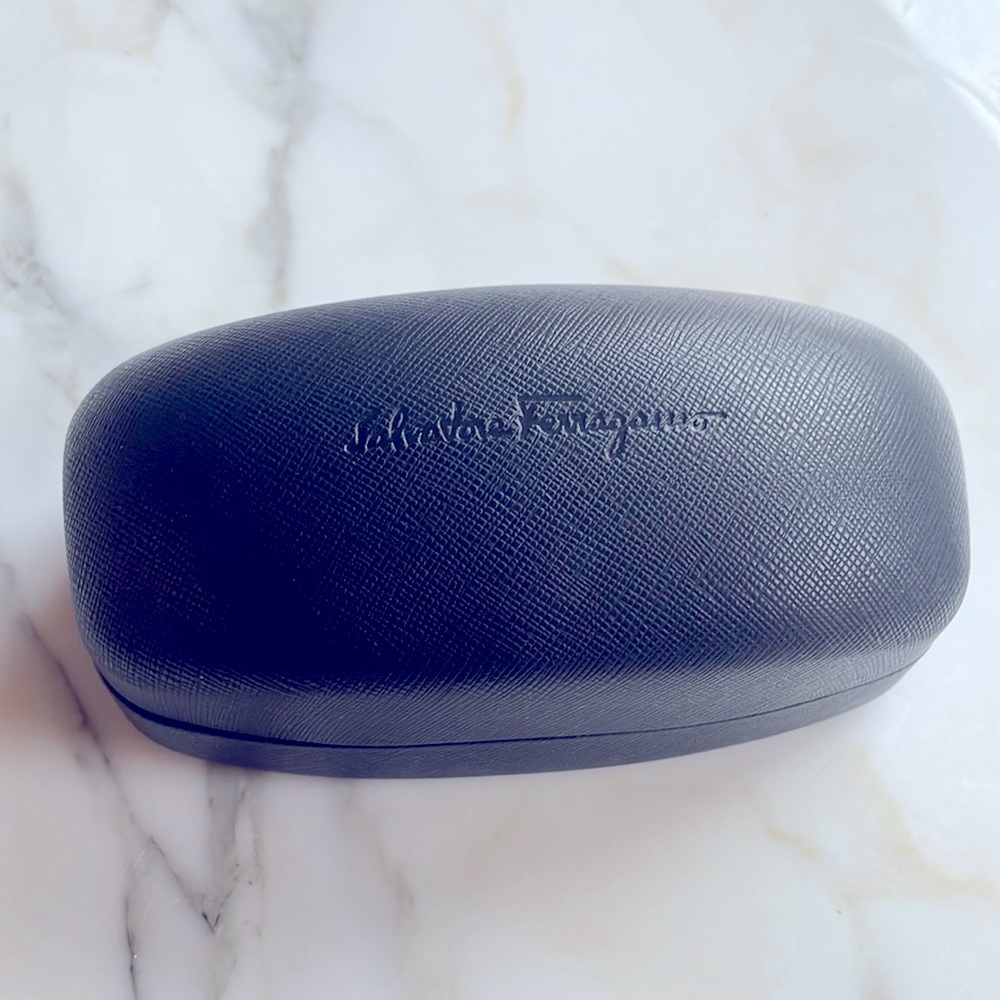 Salvatore Ferragamo Black Leather Sunglasses Hard Case